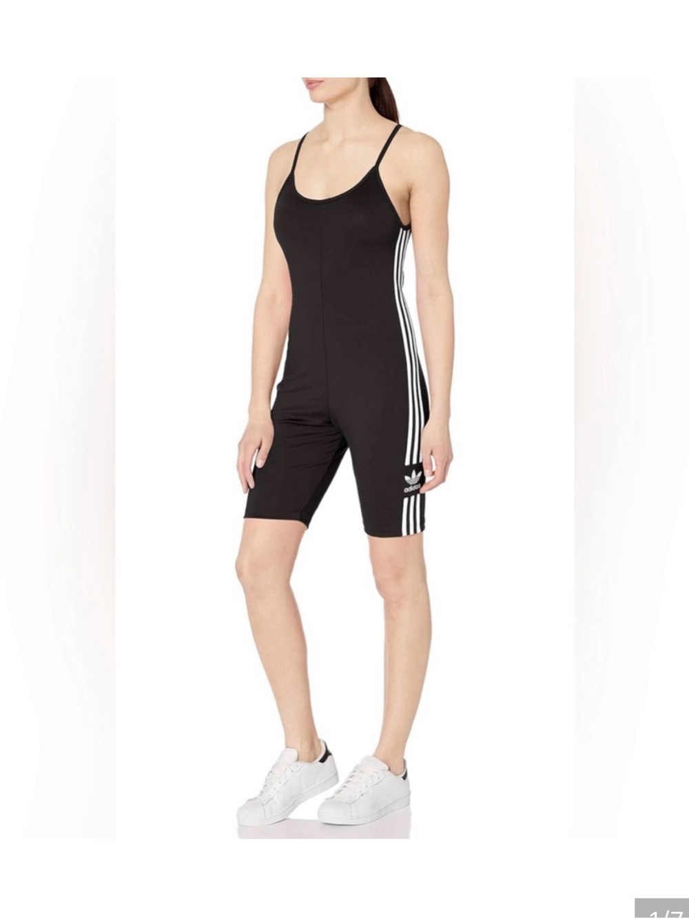 adidas Black and White Striped Sleeveless Jumpsuit Romper